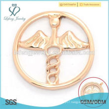 Good quality 22mm rose gold angel wing window plates for charms memory floating locket pendants jewelry